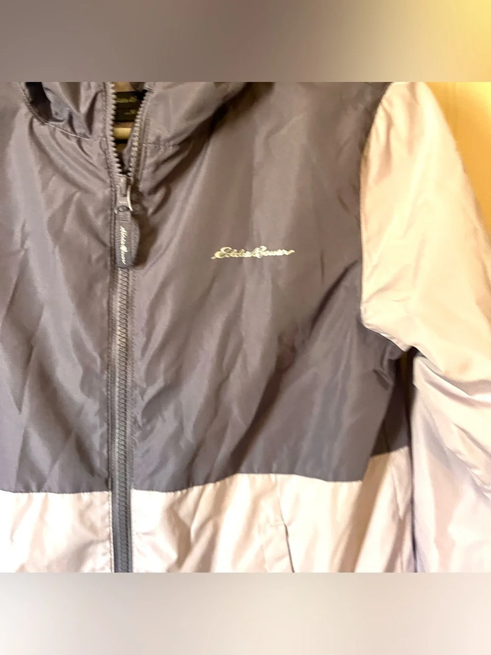 Eddie Bauer Two-Tone Hooded Windbreaker Jacket - Gray & Light Pink Medium kids